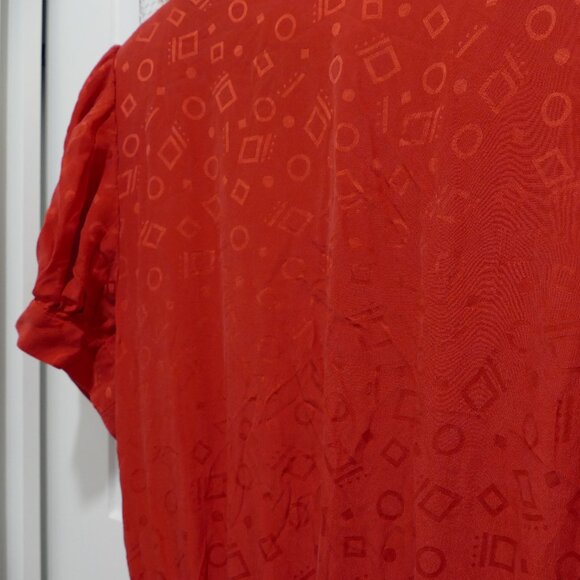 SOLD Vintage 80s Nordstrom 100% Silk Secretary Dress Geometric Print Drop Waist - Picture 3 of 6